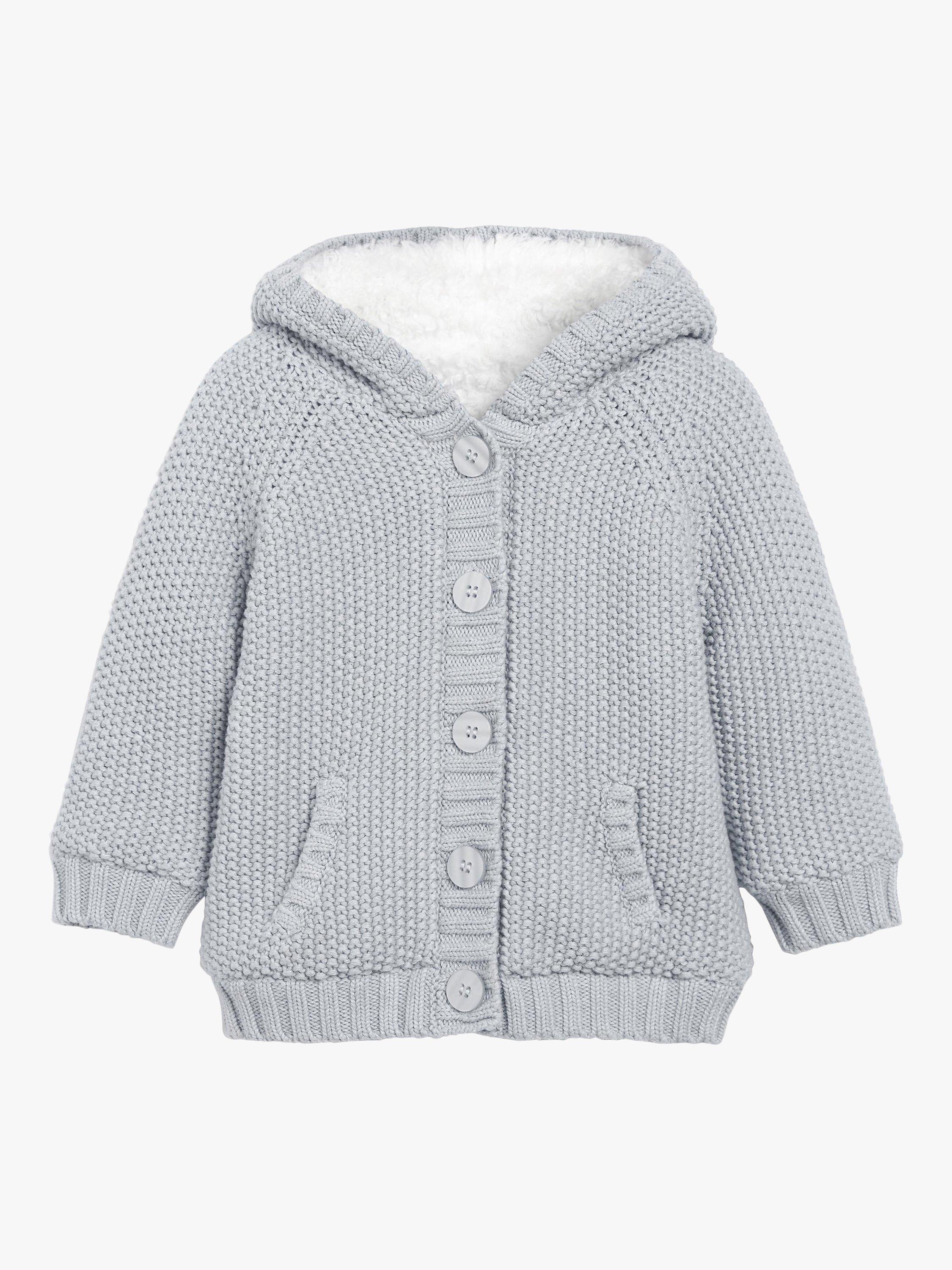 Product image 2 of 3, which shows The Little Tailor Plushed Lined Baby Cotton Pom Pom Coat, Grey, 12 months