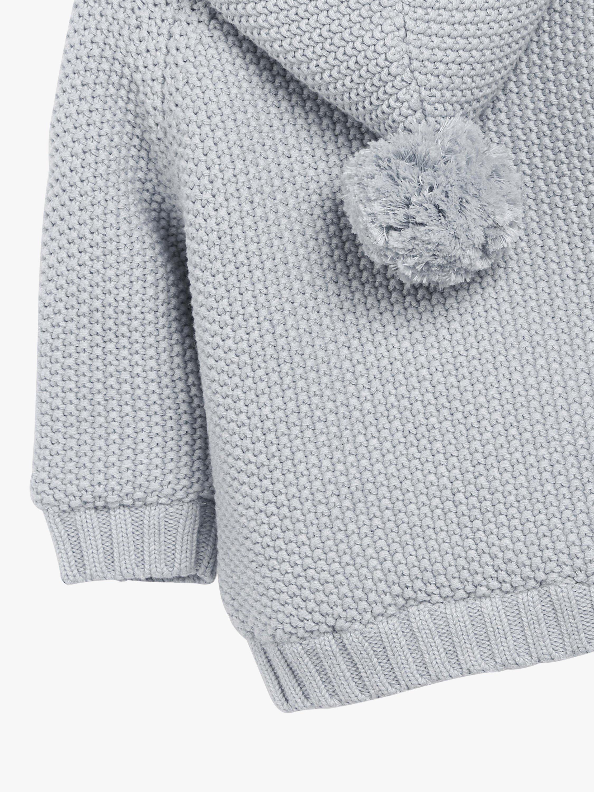 Product image 3 of 3, which shows The Little Tailor Plushed Lined Baby Cotton Pom Pom Coat, Grey, 12 months