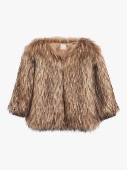 The Little Tailor Kids' Faux Fur Jacket, Brown, Brown