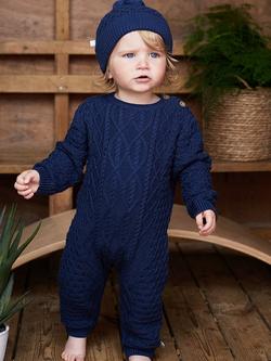 The Little Tailor Baby Two Piece Romper & Hat Set, Navy