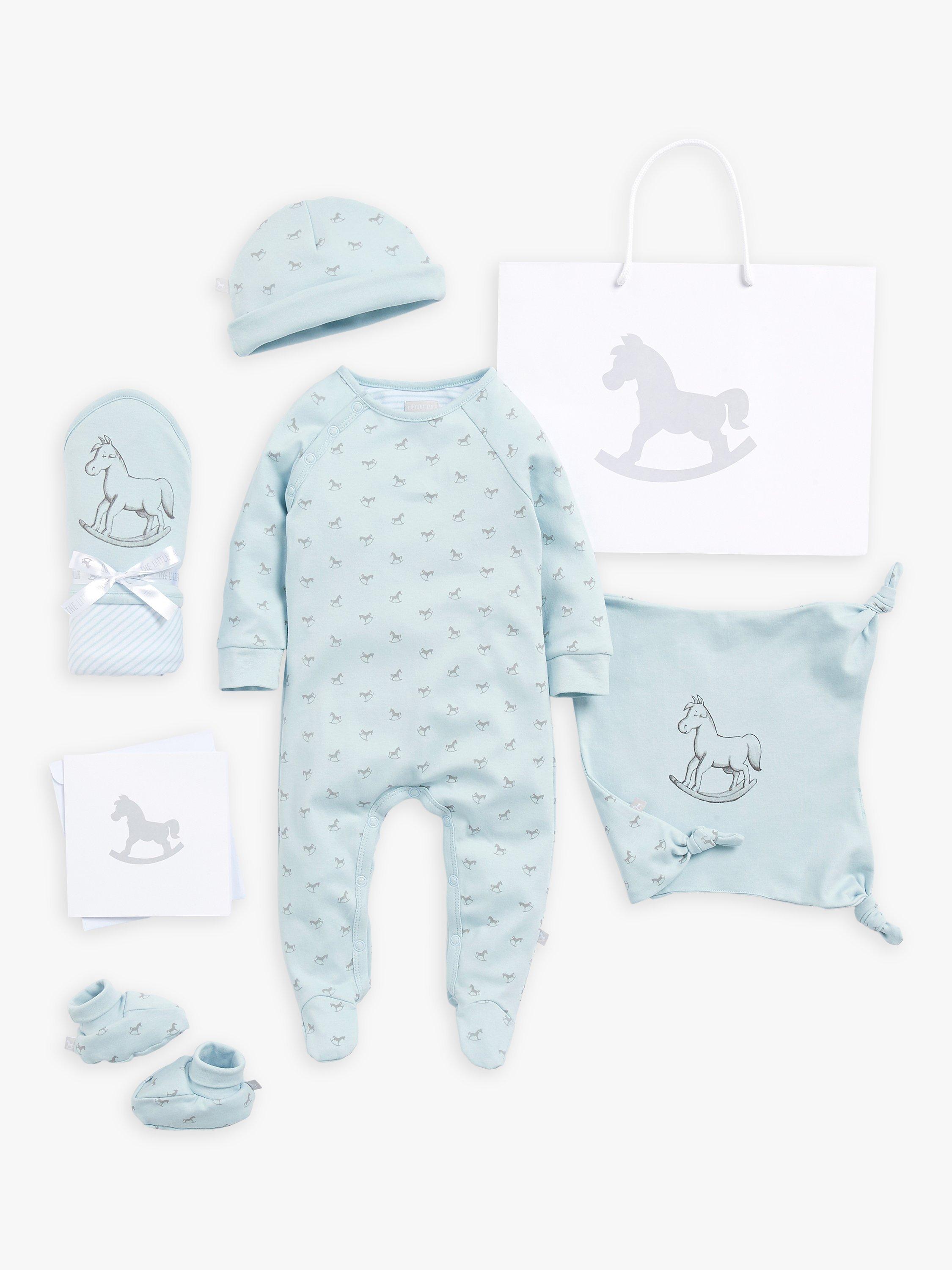 Product image 1 of 11, which shows The Little Tailor Baby Super Soft Jersey Sleepsuit, Hat, Blanket, Comforter And Booties Set, Blue, 0-3 months