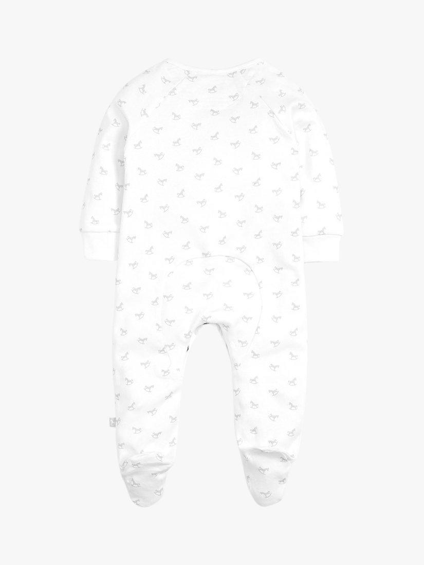 Product image 2 of 3, which shows The Little Tailor Baby Cotton Rocking Horse Sleepsuit, White, 6-9 months