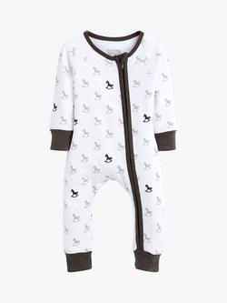 The Little Tailor Baby Rocking Horse Print Cotton Jersey Slim Fit Onesie, Grey/White