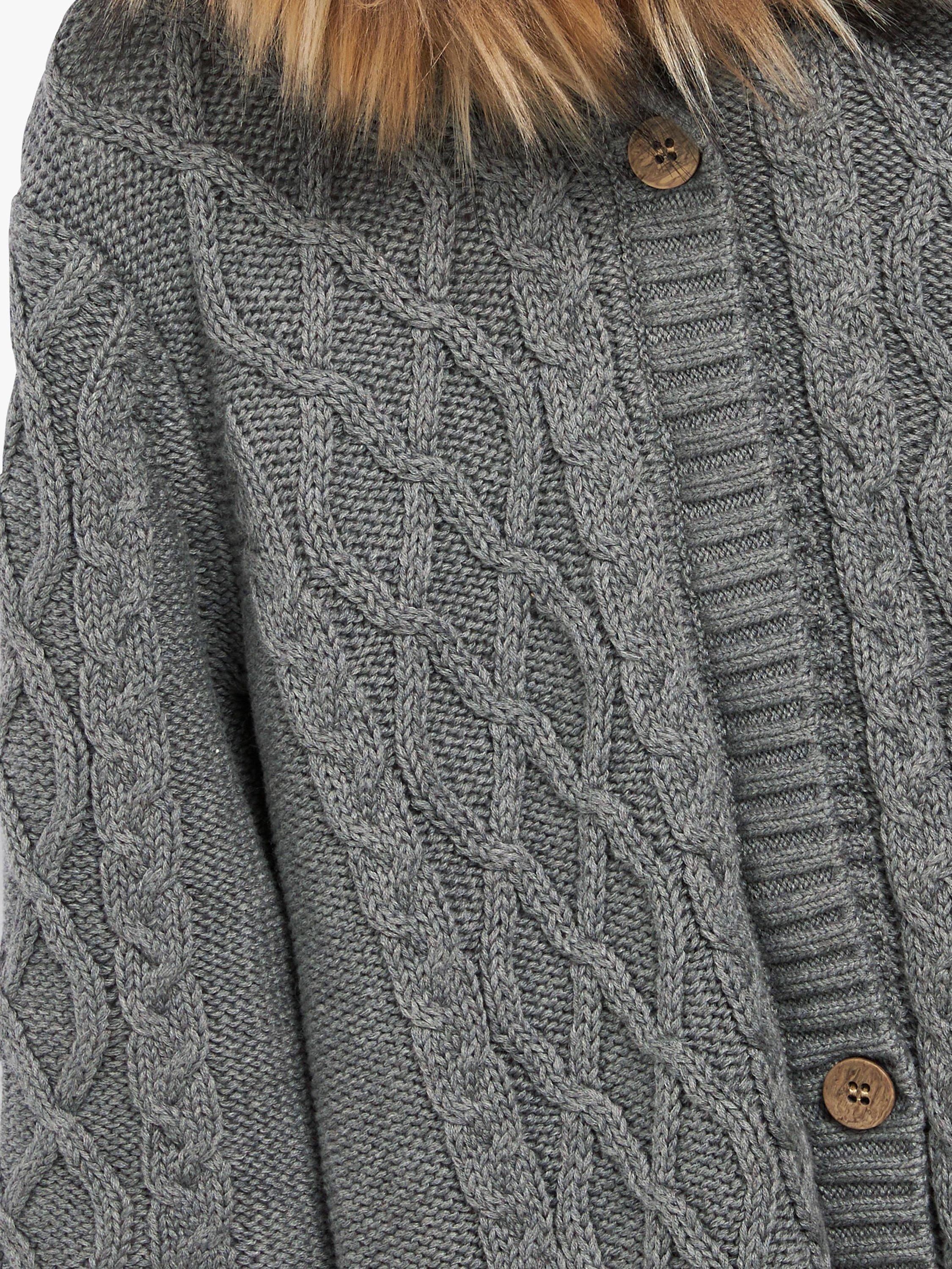 Product image 4 of 4, which shows The Little Tailor Kids' Knitted Faux Fur Hood Romper, Charcoal Grey, 3-6 months