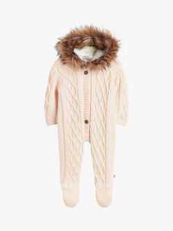 The Little Tailor Kids' Knitted Faux Fur Hood Romper - view 2, Pink