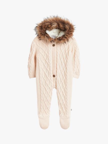 The Little Tailor Kids' Knitted Faux Fur Hood Romper - view 2, Pink