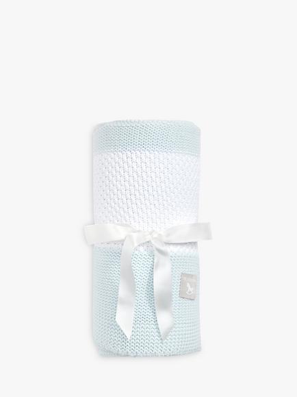 The Little Tailor Stripe Cotton Knit Baby Shawl, Blue