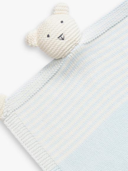 The Little Tailor Baby Knitted Bear Blanket Comforter - view 2, Blue/White