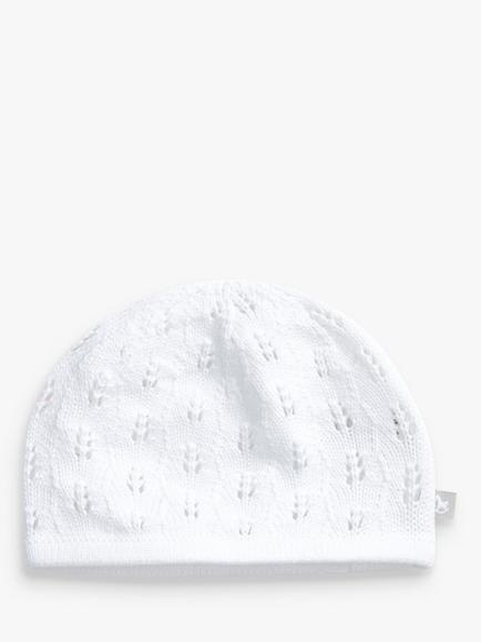 The Little Tailor Pointelle Cotton Knit Baby Hat, White