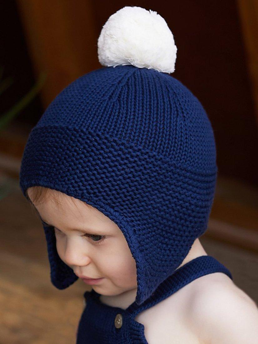 The Little Tailor Baby Trapper Knit Hat, Navy, 0-6 months