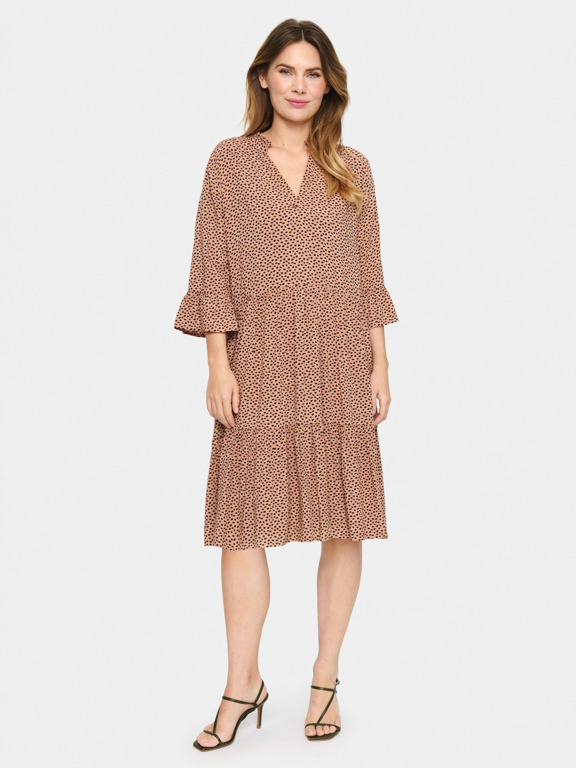 Product image 3 of 6, which shows Saint Tropez Eda Pebbles Print Dress, Tan, XS
