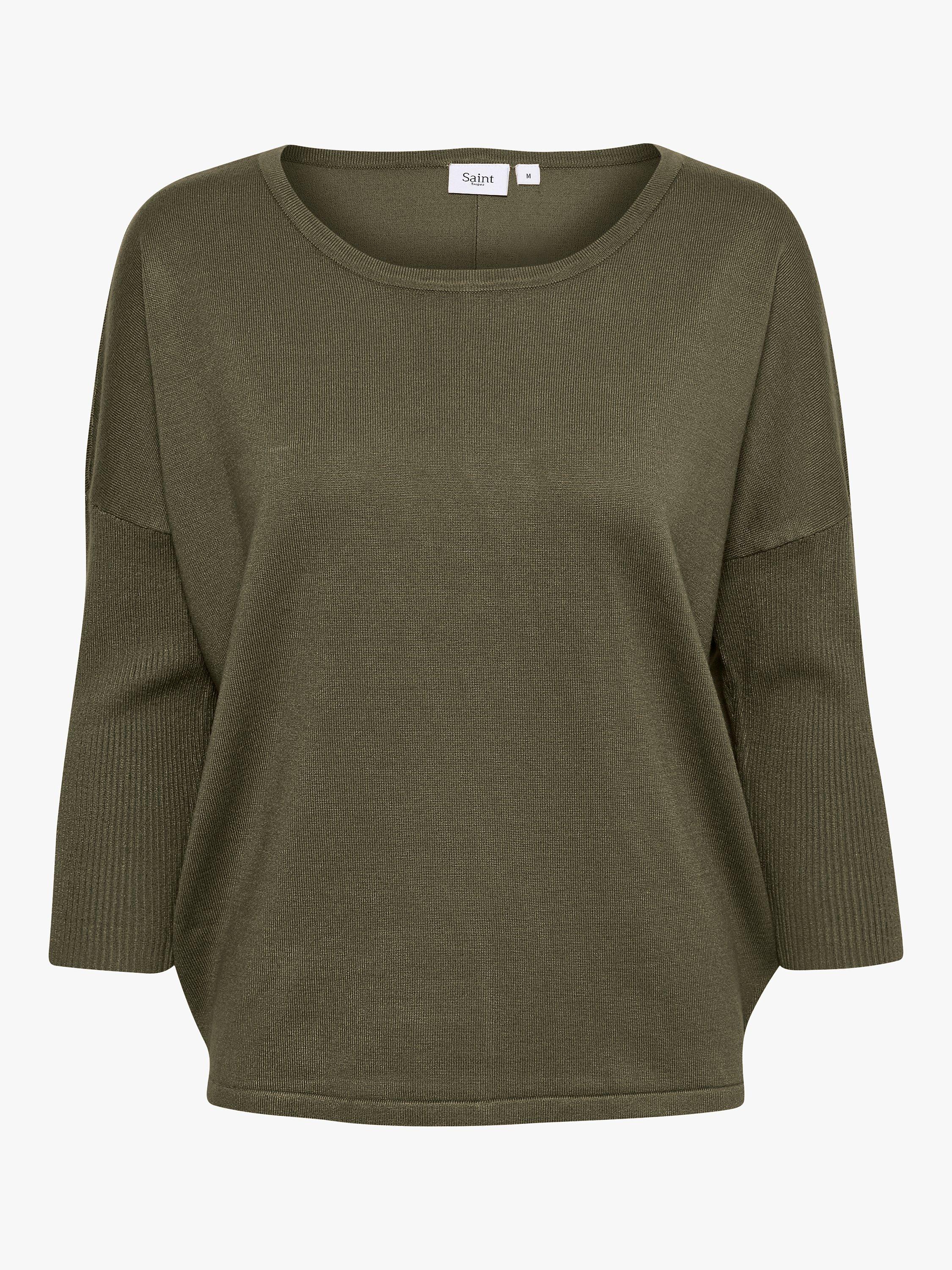 Product image 4 of 5, which shows Saint Tropez Mila 3/4 Sleeve Jumper, Army Green Melange, XS