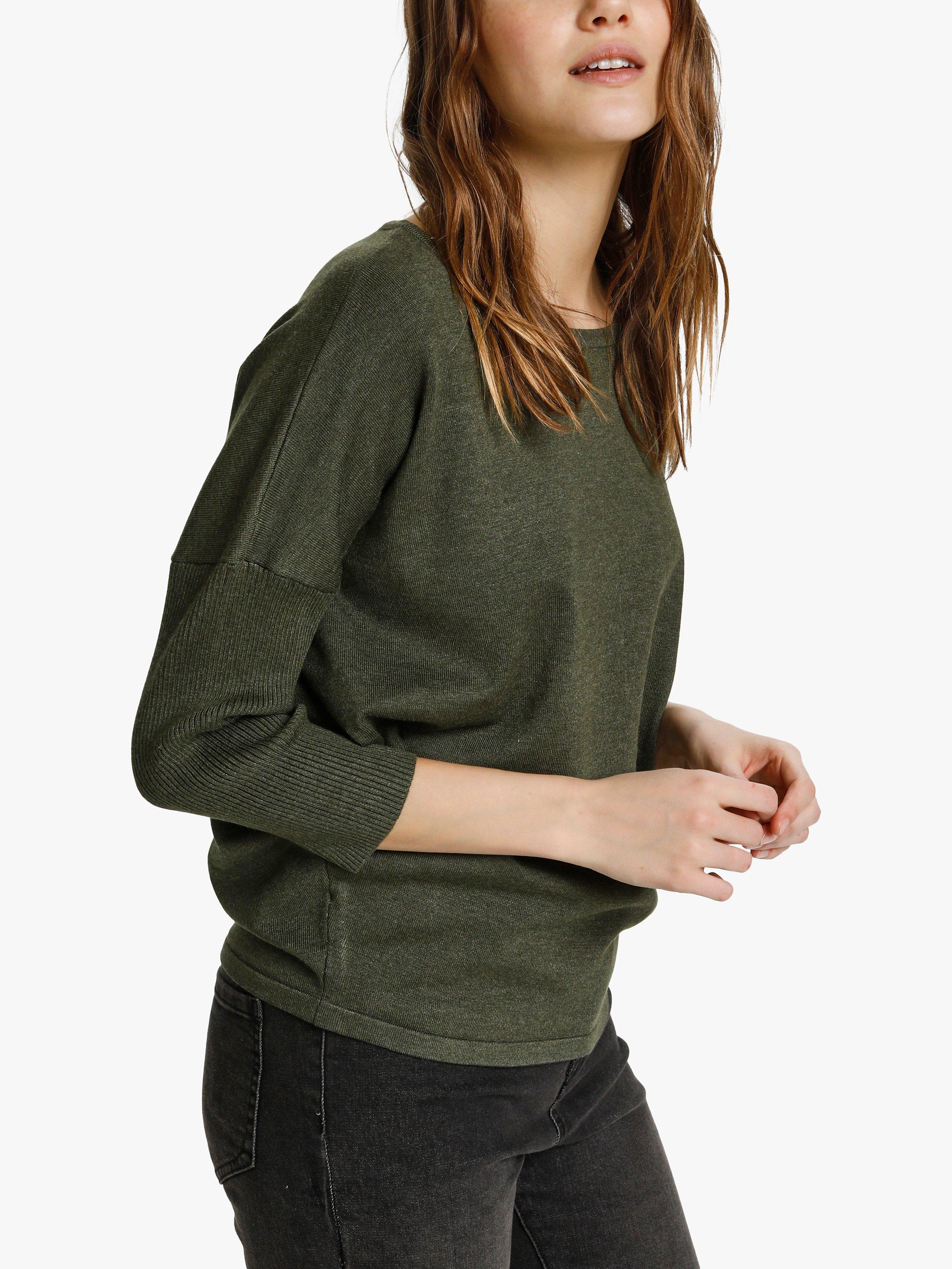 Product image 1 of 5, which shows Saint Tropez Mila 3/4 Sleeve Jumper, Army Green Melange, XS