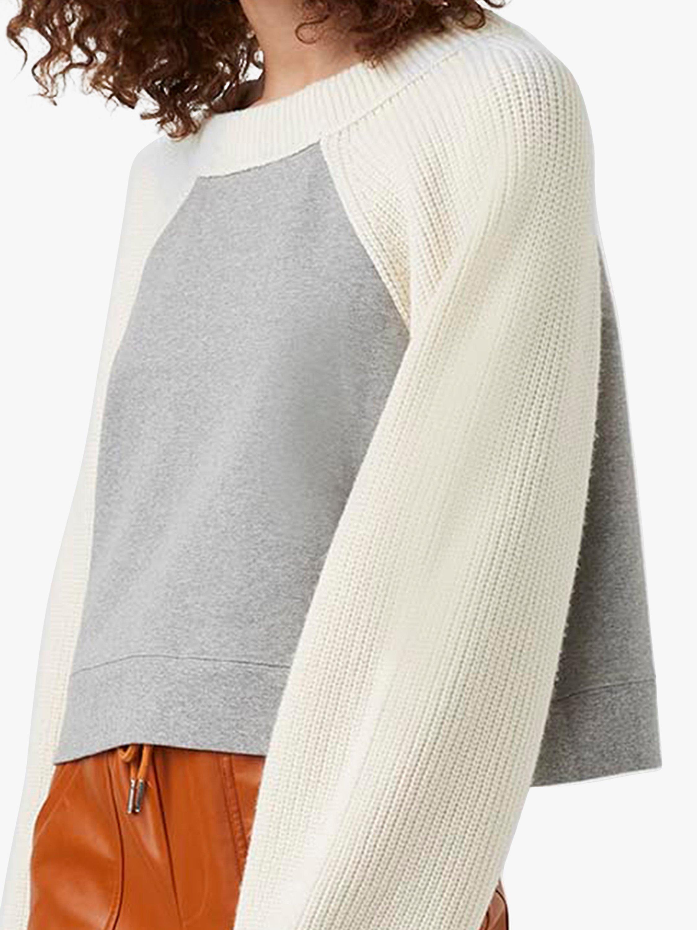 French Connection Bi-Material Colour Block Jumper, Grey Melange/Classic Cream