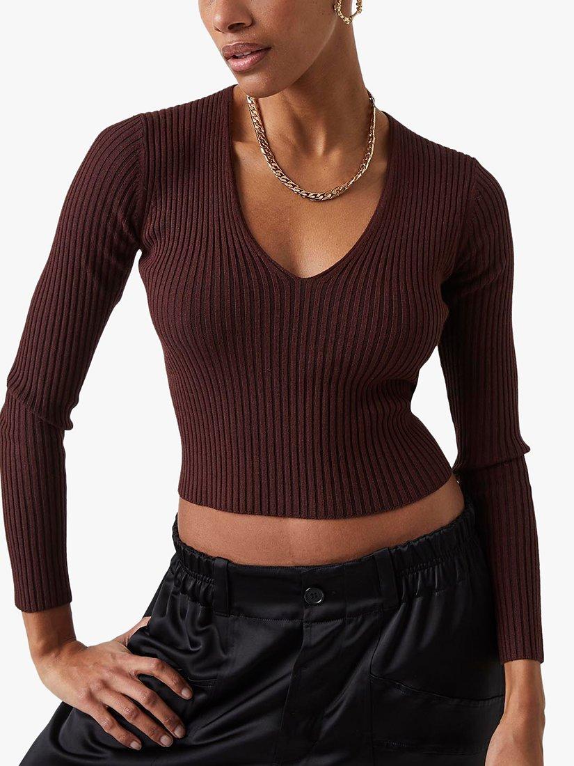French Connection Olina Ribbed Jumper, Chocolate
