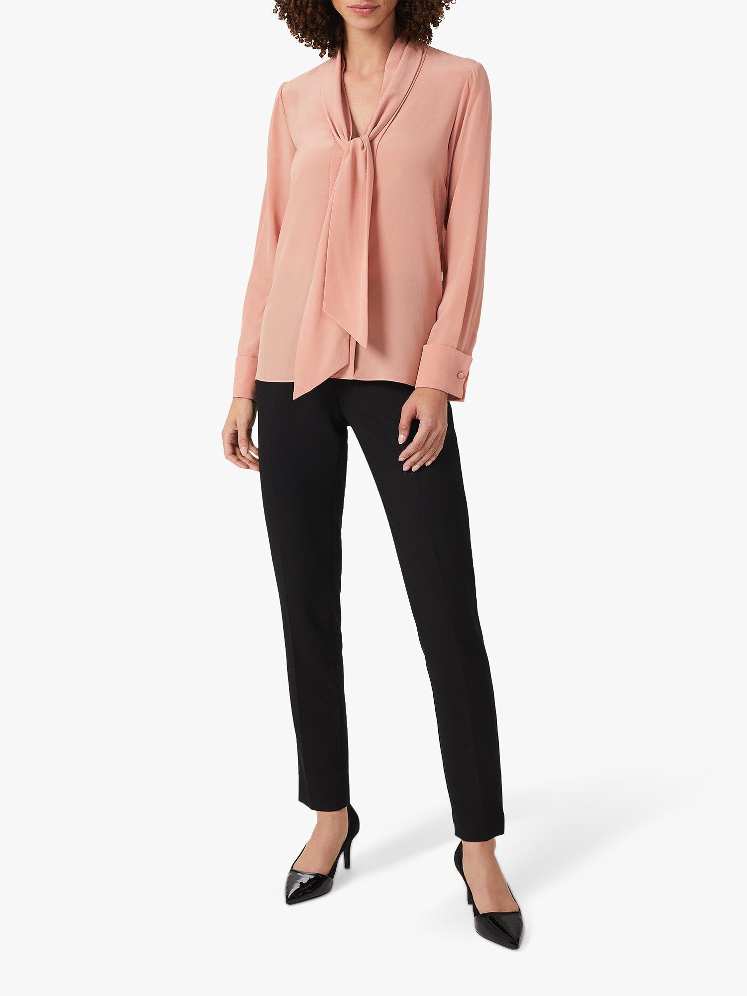 Hobbs Pearl Tie Neck Silk Blouse, Blush