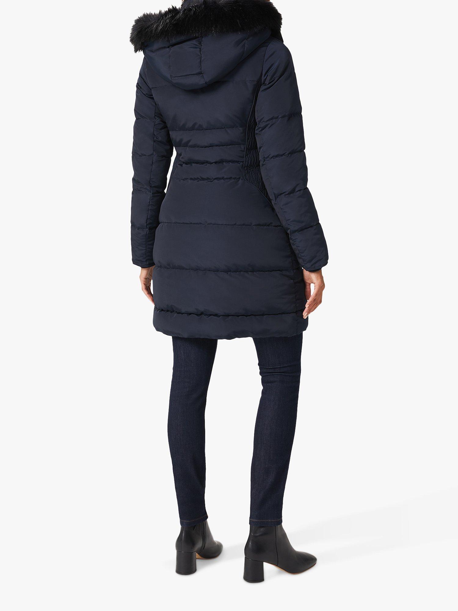 Product image 2 of 3, which shows Hobbs Dita Faux Fur Hood Puffer Coat, Navy, 6