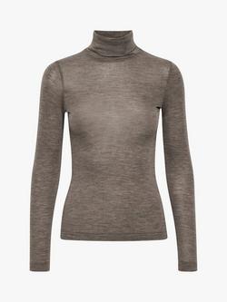 In Wear Fang Roll Neck Wool Top, Brown Melange - view 2, Brown Melange