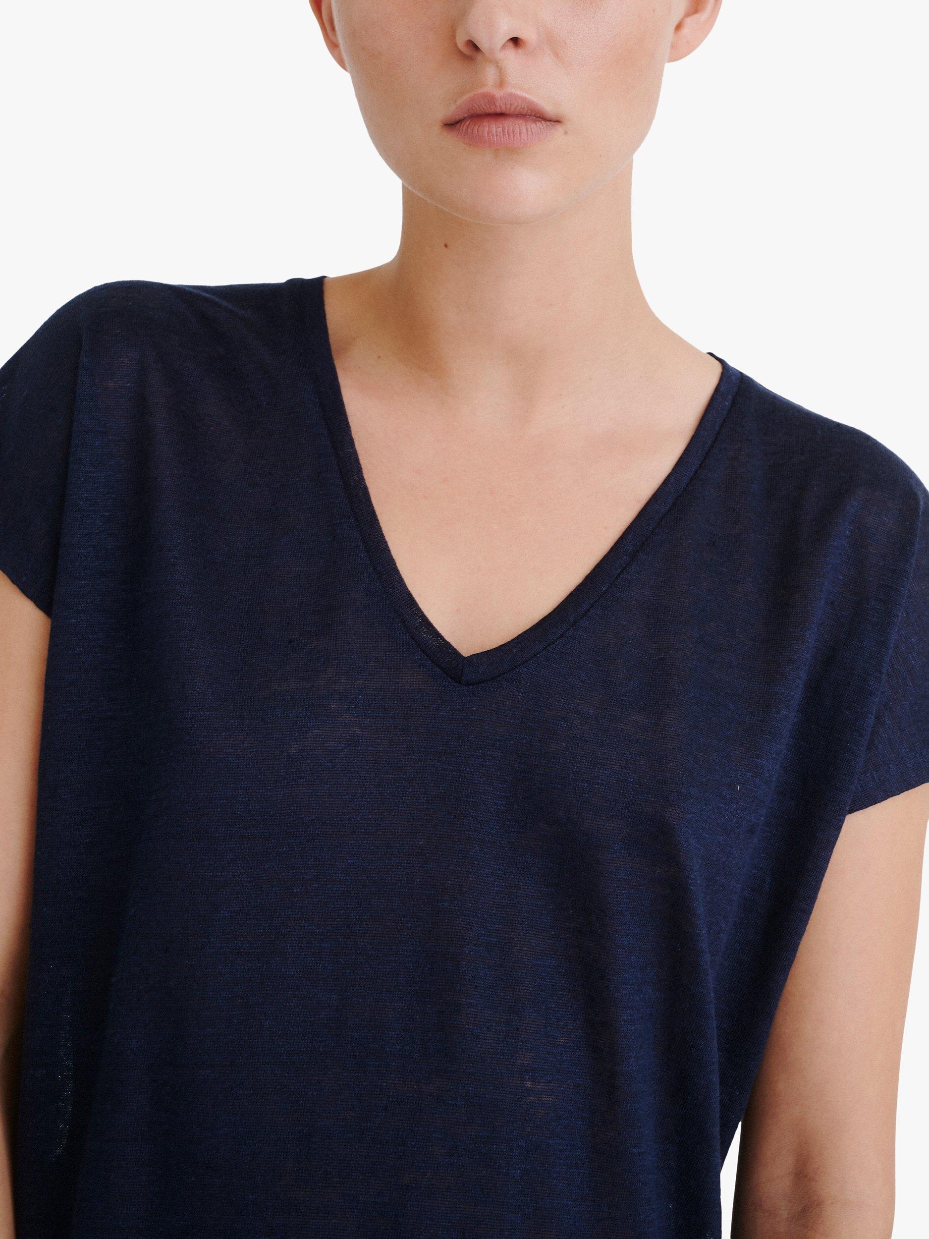 Product image 1 of 8, which shows InWear Faylinn V-Neck Linen T-Shirt, Marine Blue, XS