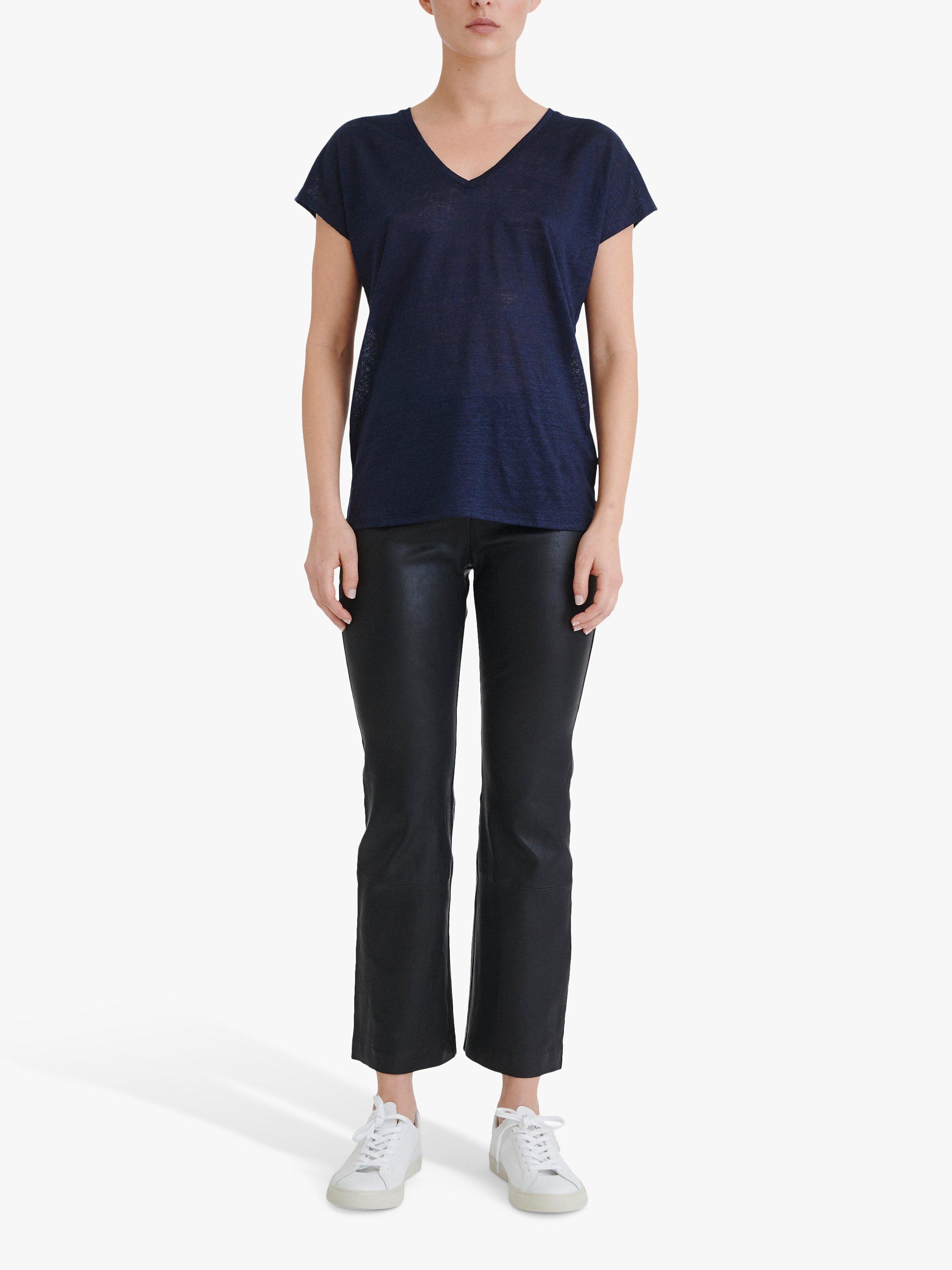 Product image 2 of 8, which shows InWear Faylinn V-Neck Linen T-Shirt, Marine Blue, XS
