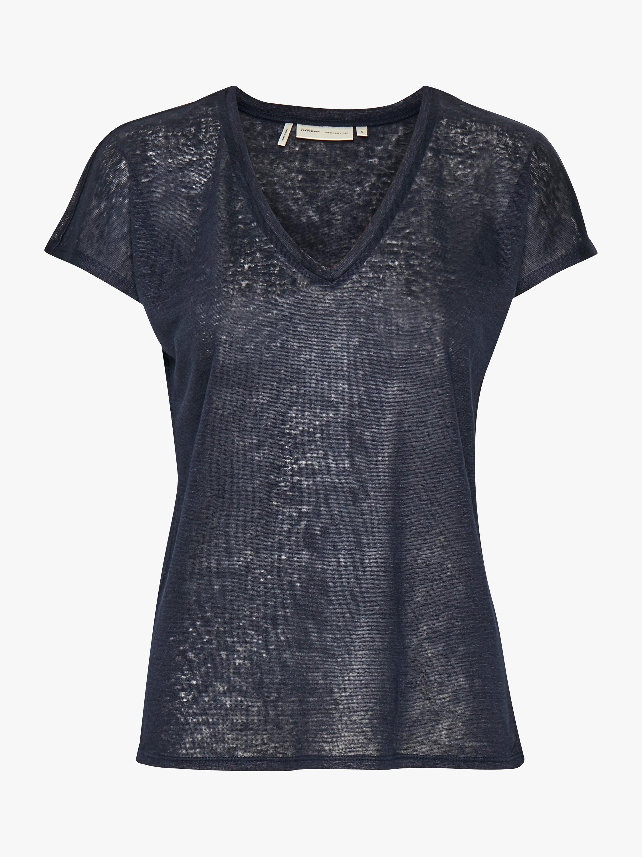 Product image 3 of 8, which shows InWear Faylinn V-Neck Linen T-Shirt, Marine Blue, XS
