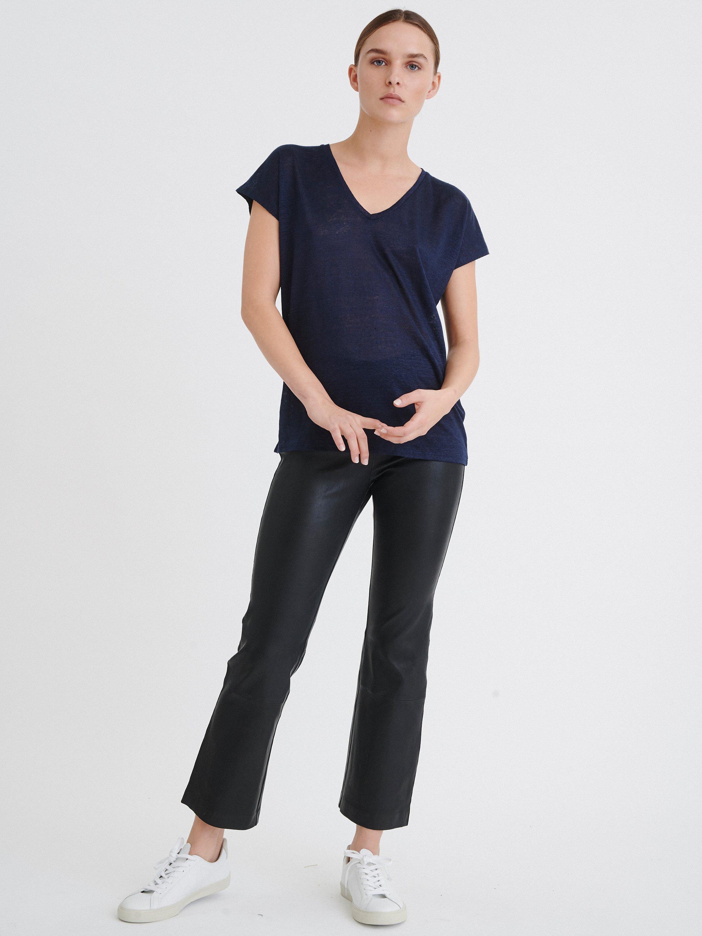 Product image 7 of 8, which shows InWear Faylinn V-Neck Linen T-Shirt, Marine Blue, XS