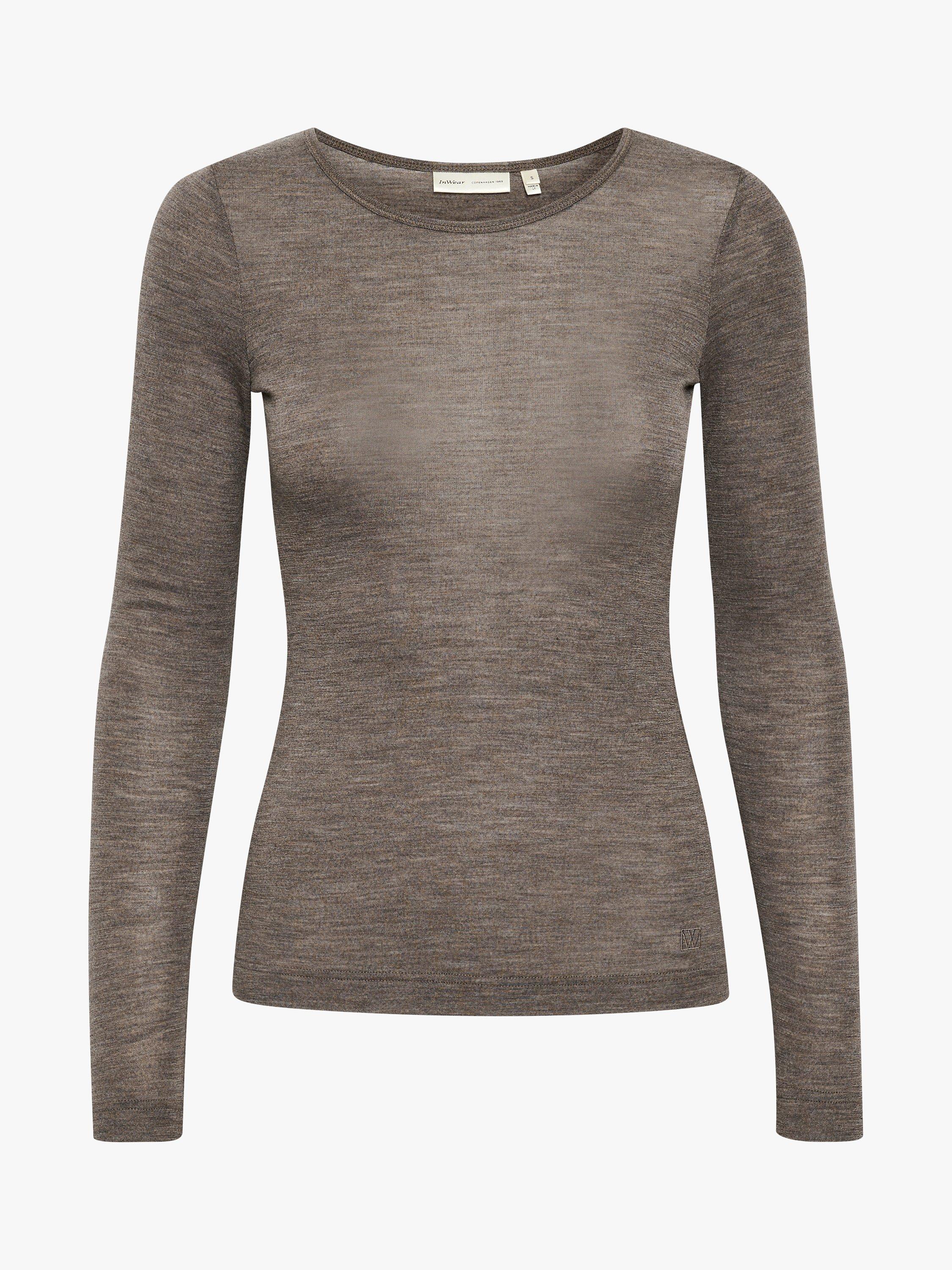 Product image 4 of 6, which shows InWear Fang Long Sleeve Wool T-Shirt, Brown Melange, XS