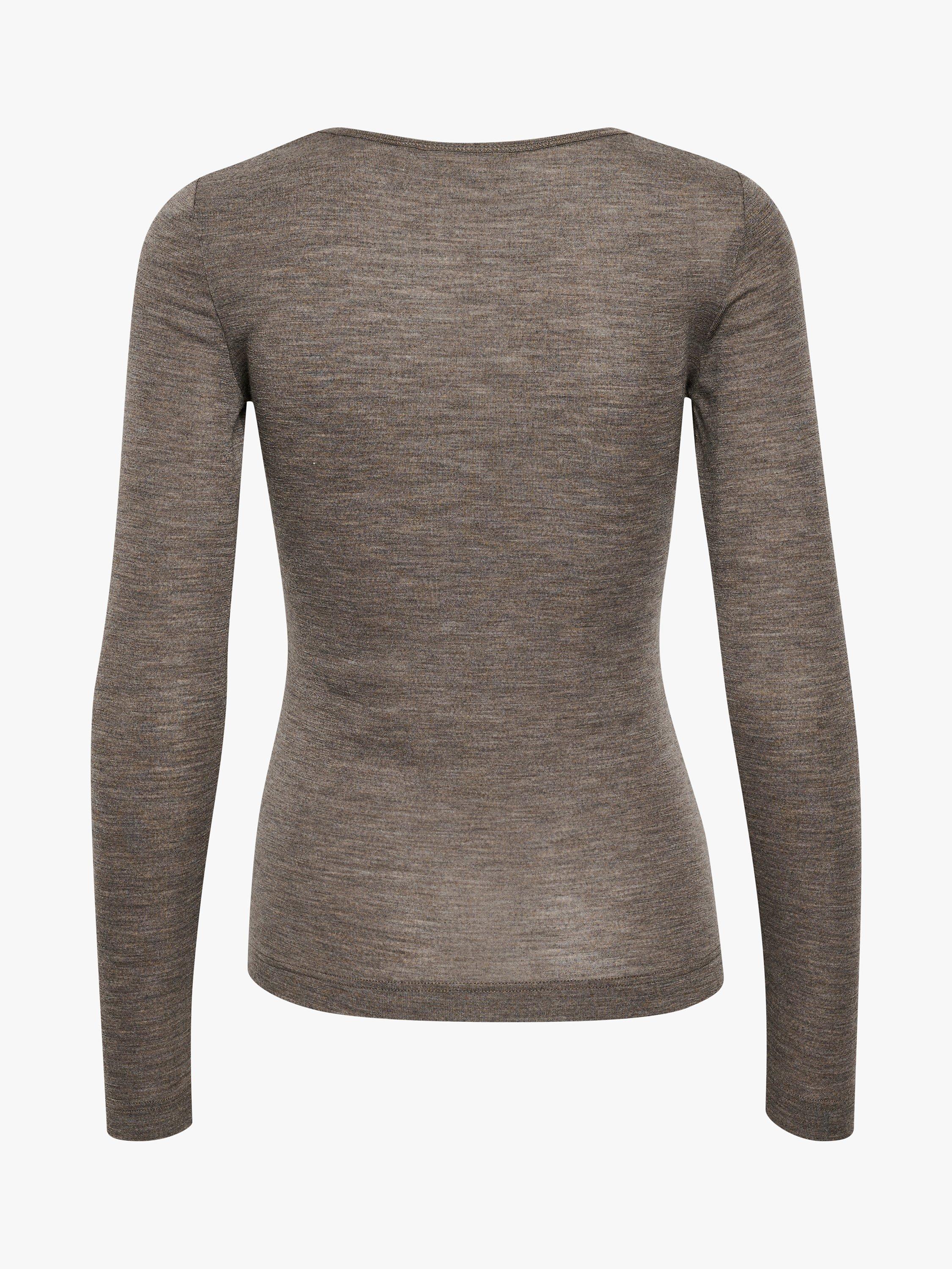 Product image 5 of 6, which shows InWear Fang Long Sleeve Wool T-Shirt, Brown Melange, XS