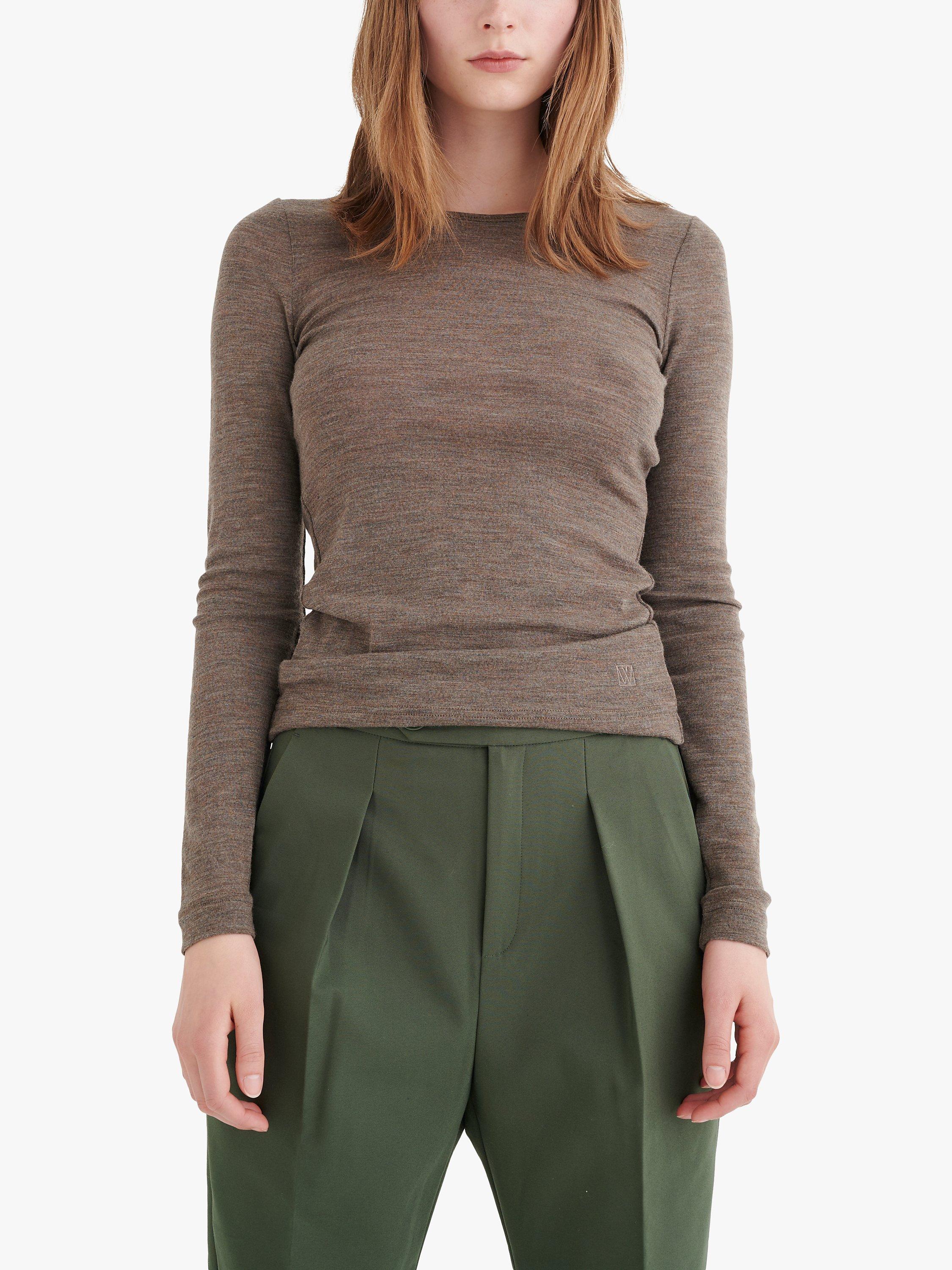 Product image 2 of 6, which shows InWear Fang Long Sleeve Wool T-Shirt, Brown Melange, XS