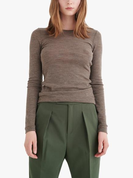 InWear Fang Long Sleeve Wool T-Shirt - view 2, Brown Melange