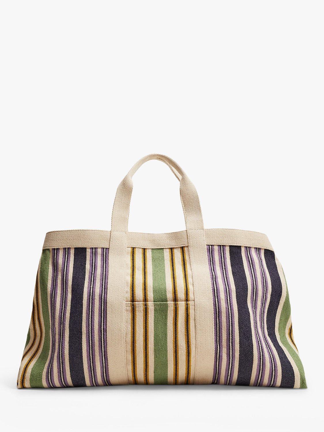Mango Maximo Striped Shopper Bag, Light Beige