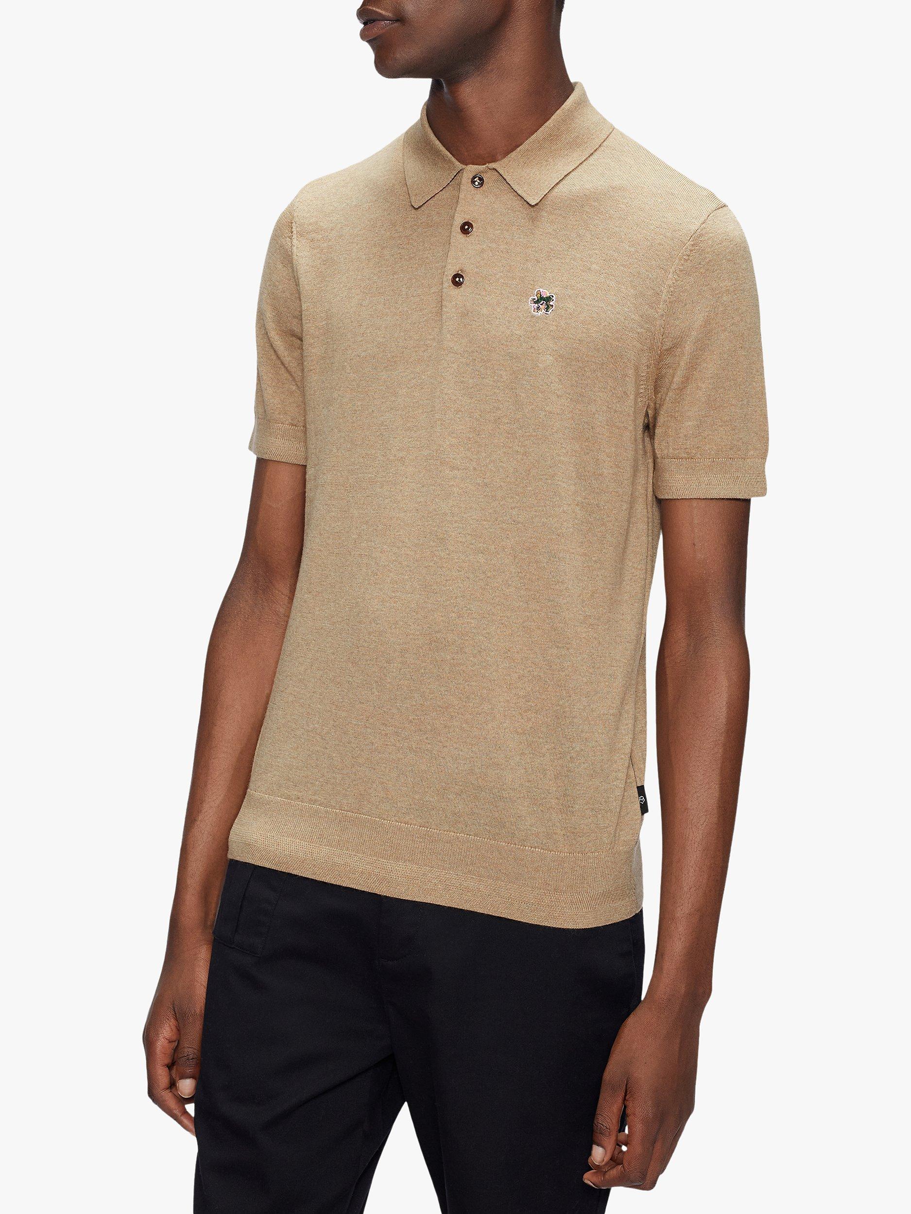 Ted Baker Haworth Knitted Polo Shirt, Tan White