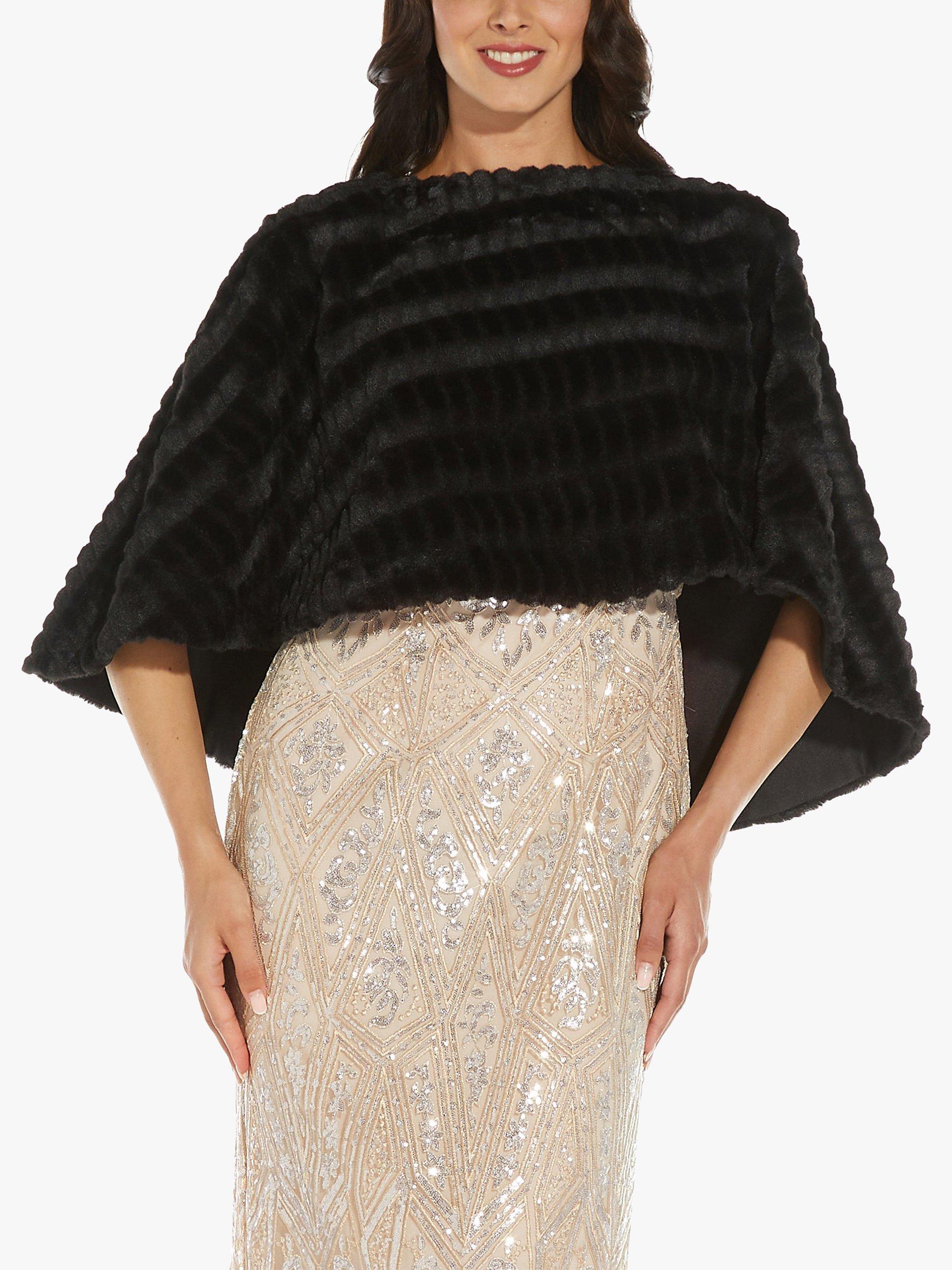 Product image 1 of 6, which shows Adrianna Papell Faux Fur Cover Up, Black, One Size