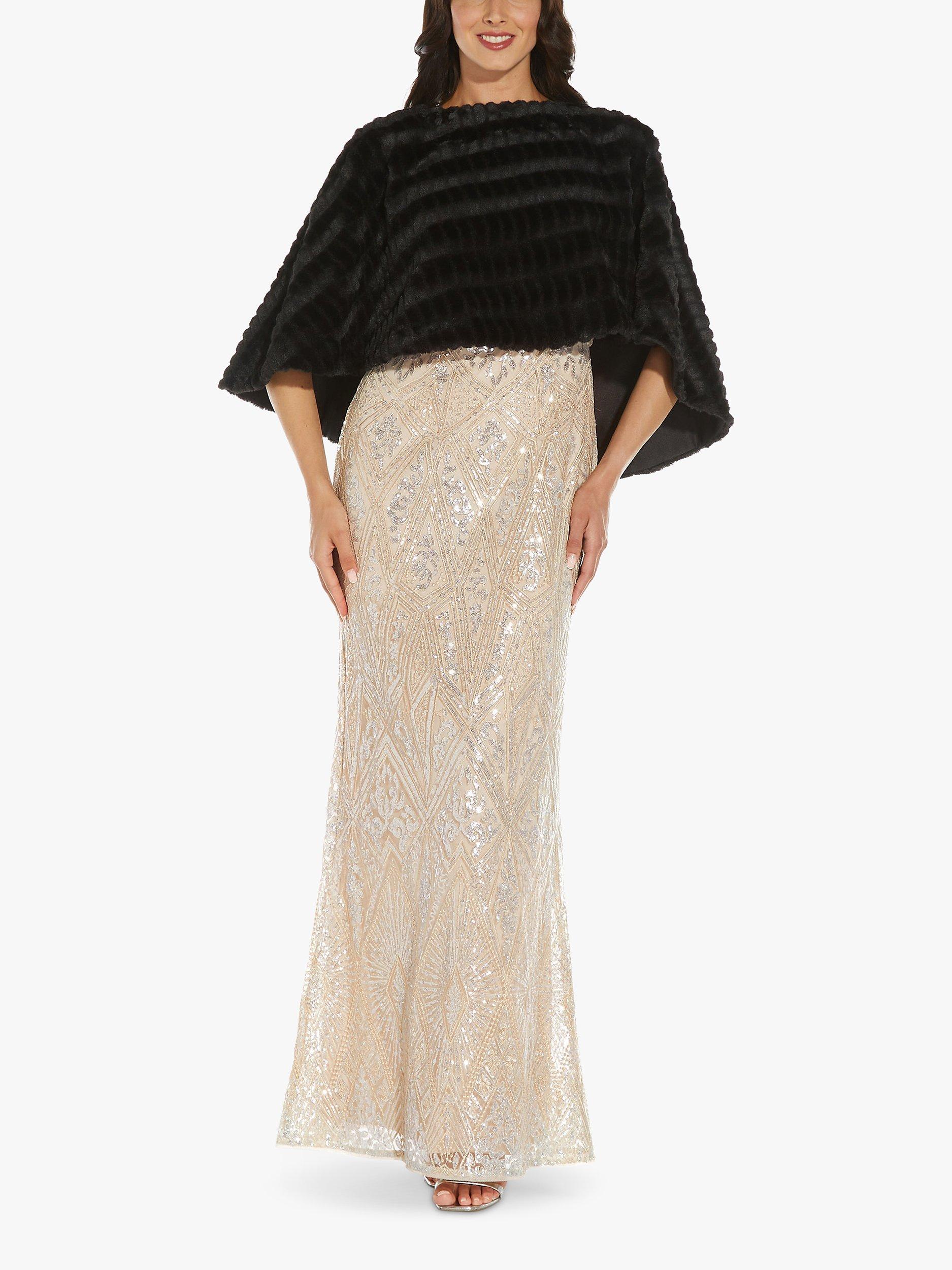 Product image 4 of 6, which shows Adrianna Papell Faux Fur Cover Up, Black, One Size