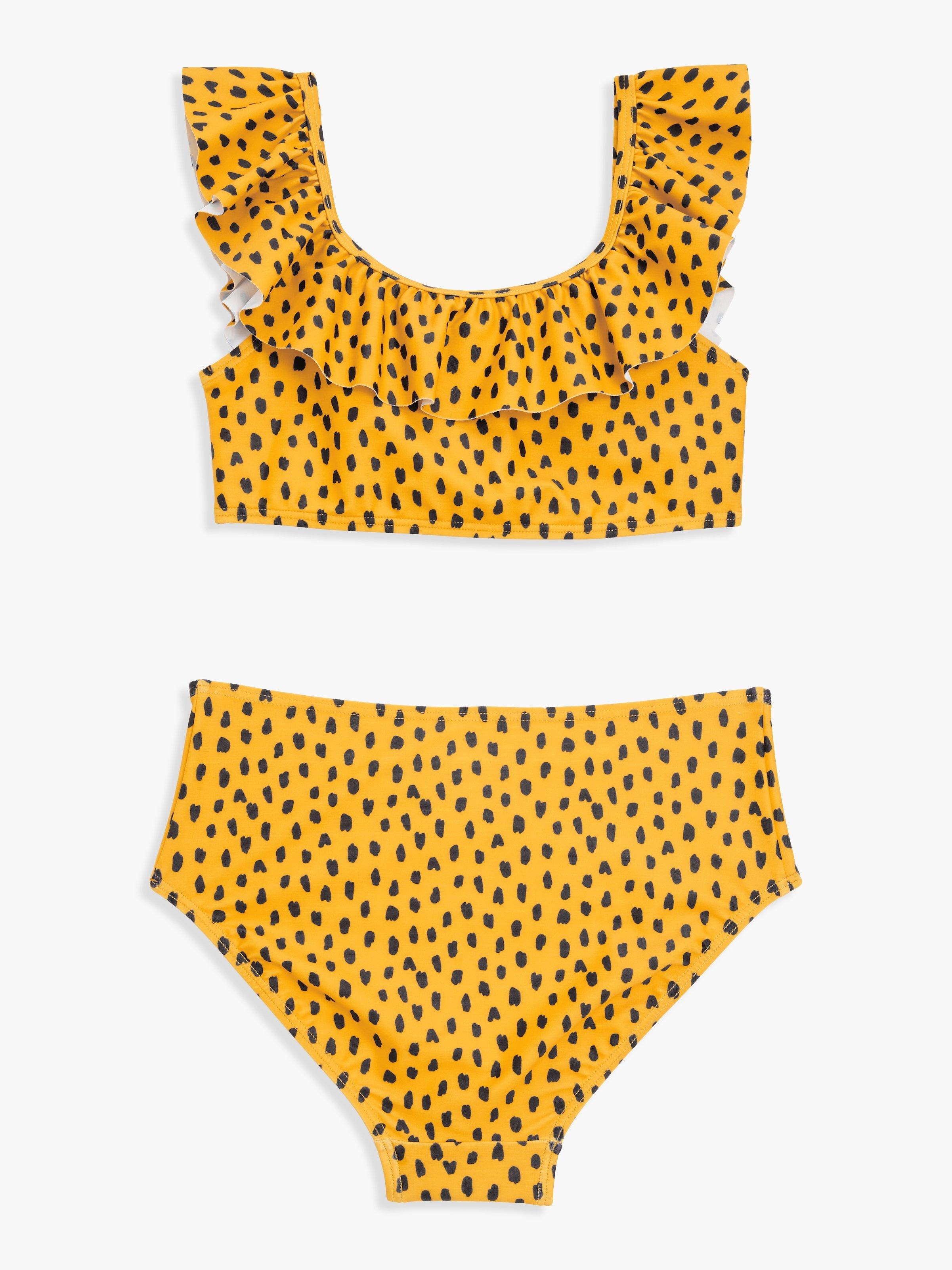 Product image 1 of 3, which shows John Lewis Kids' Animal Spot Bikini Set, Yellow/Multi, 8 years