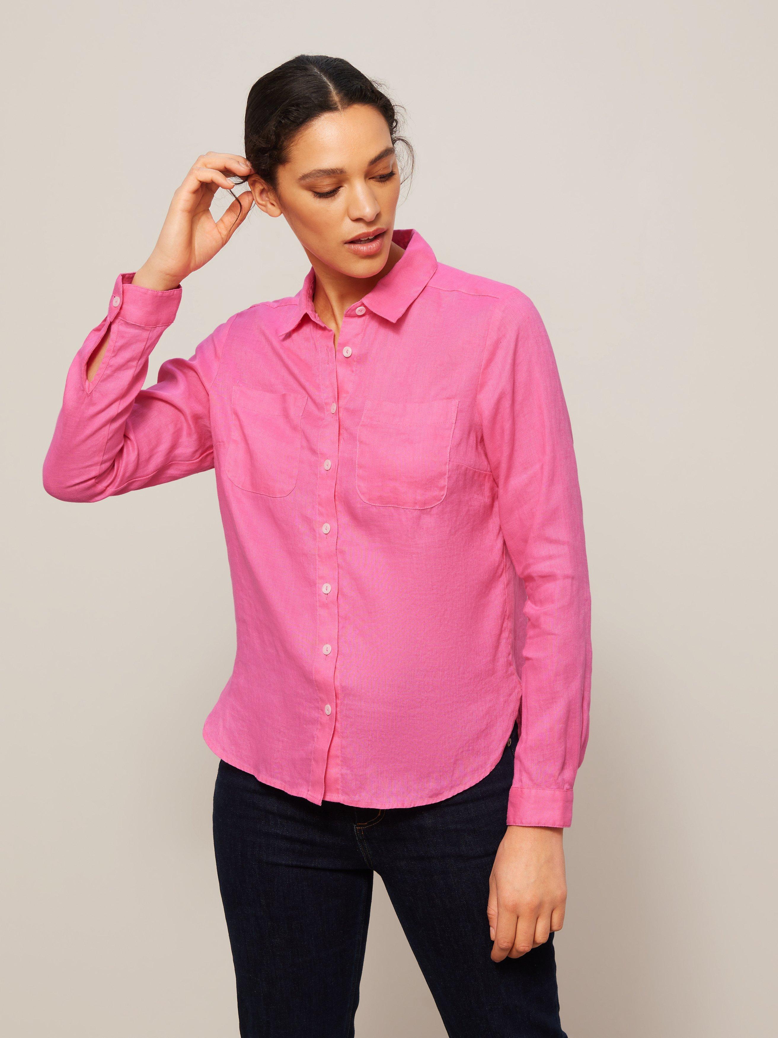 John Lewis & Partners Linen Safari Utility Shirt, Mid Pink, 8