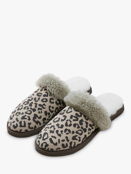 Celtic & Co. Leopard Print Sheepskin Turnback Mules - view 2, Multi