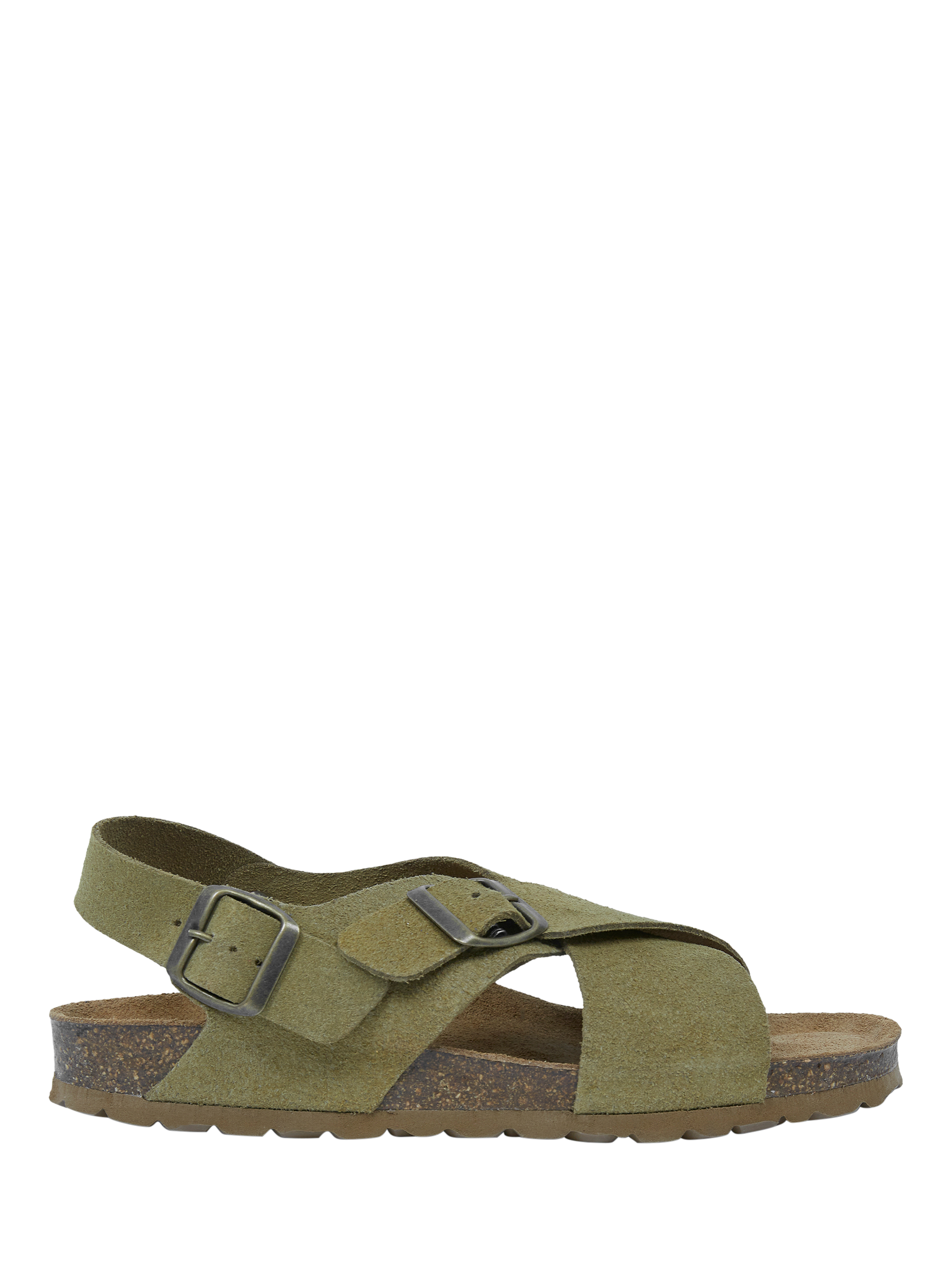 Product image 1 of 5, which shows Celtic & Co. Suede Crossover Footbed Sandals, Khaki, EU36