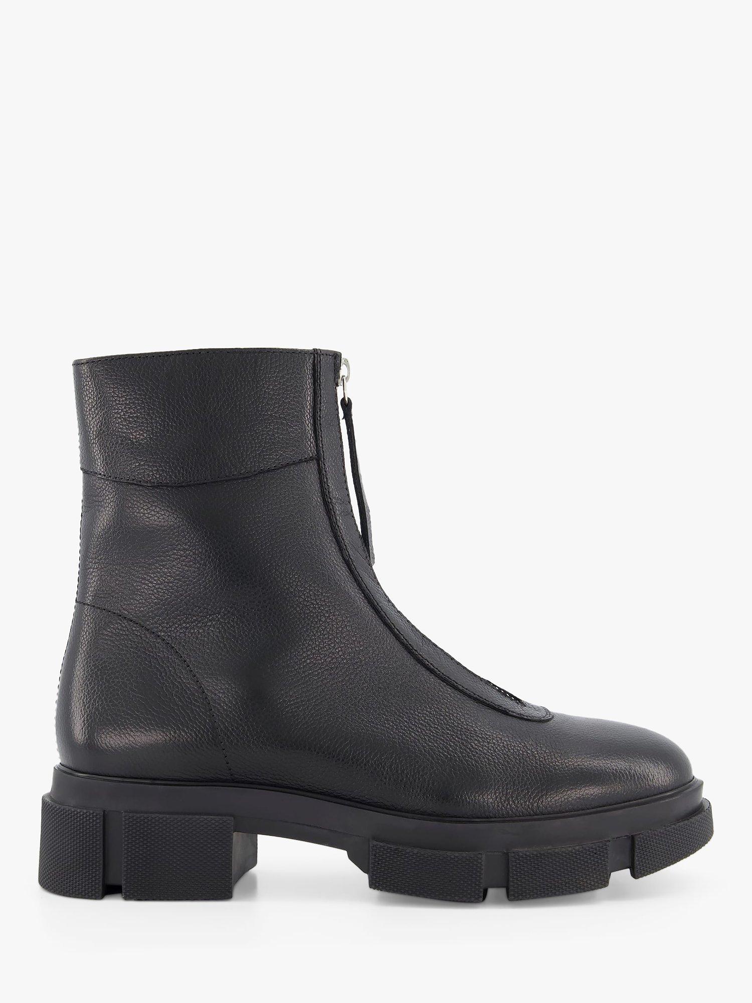 Dune Path Leather Chunky Ankle Boots, Black