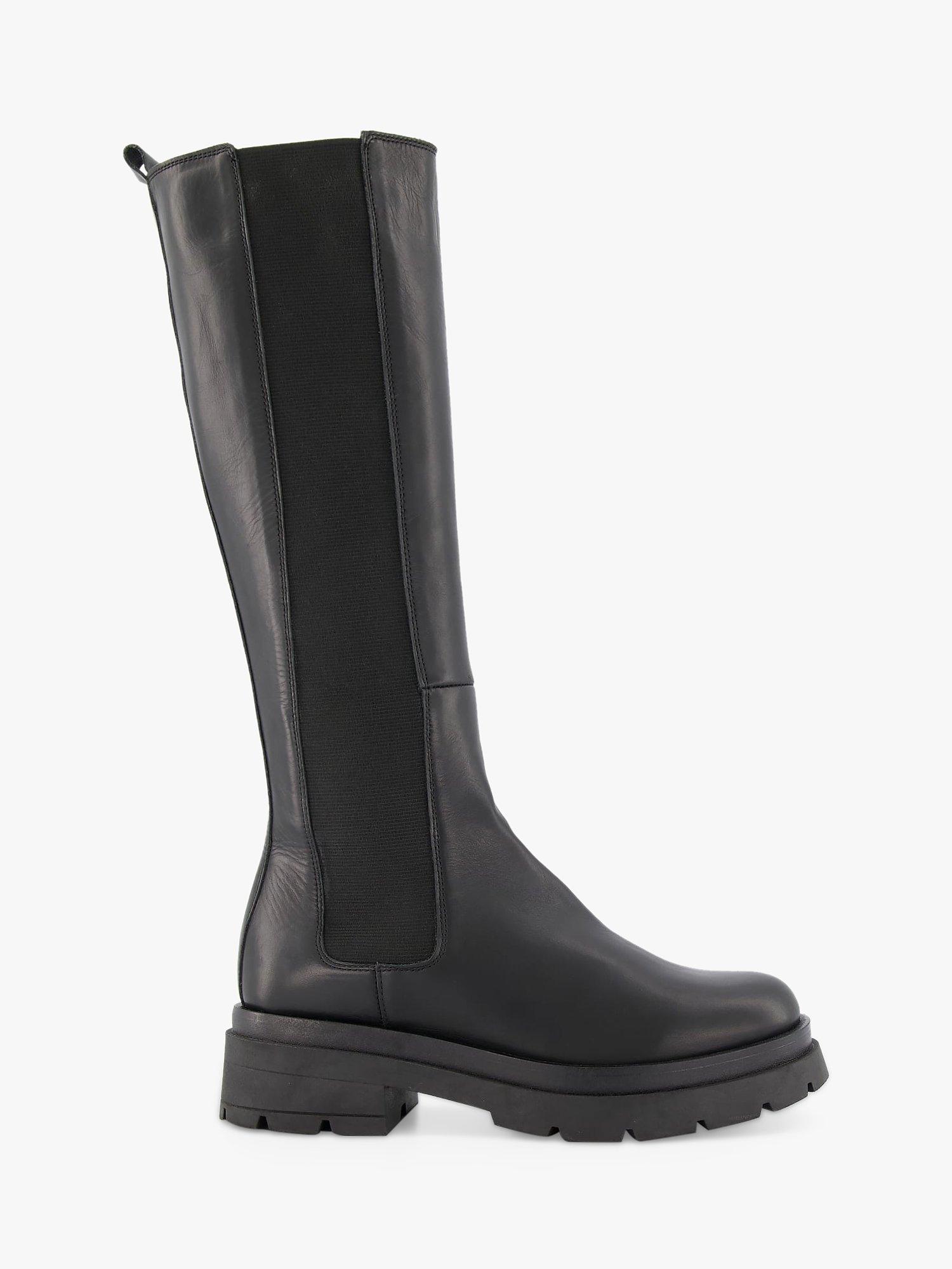 Dune Tempas Leather Chunky Knee Boots Black
