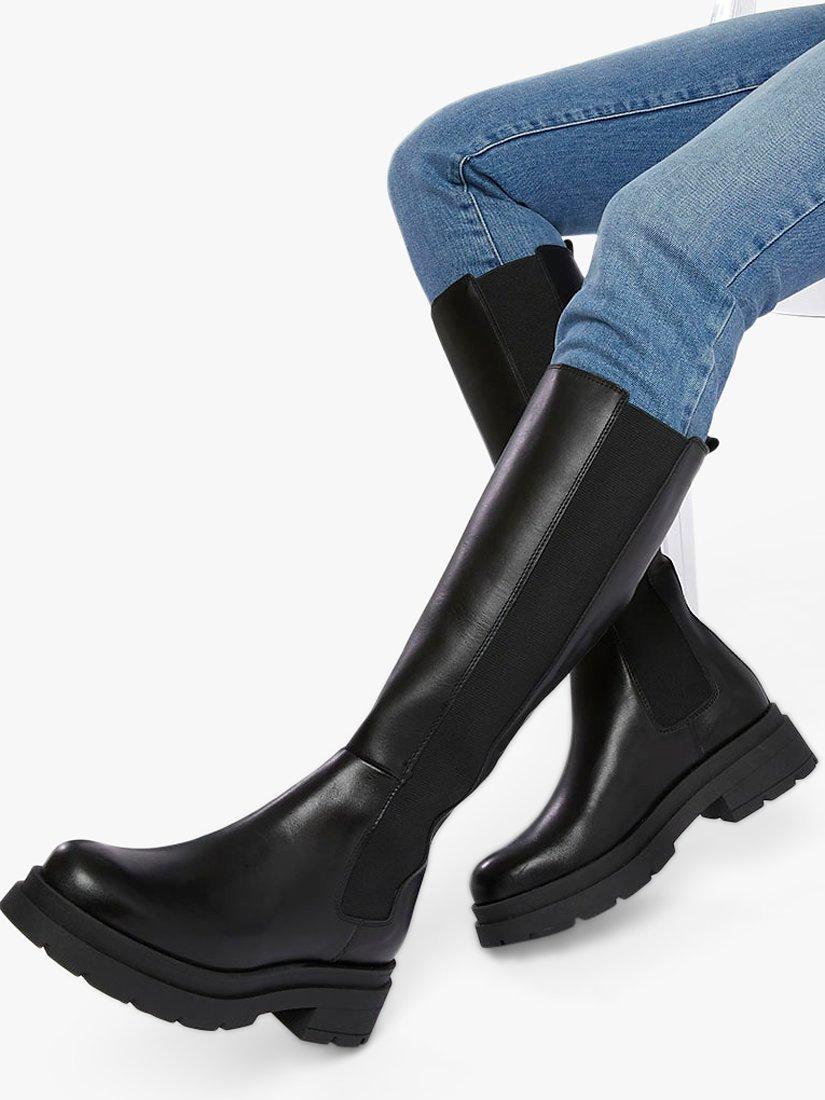 Dune Tempas Leather Chunky Knee Boots Black