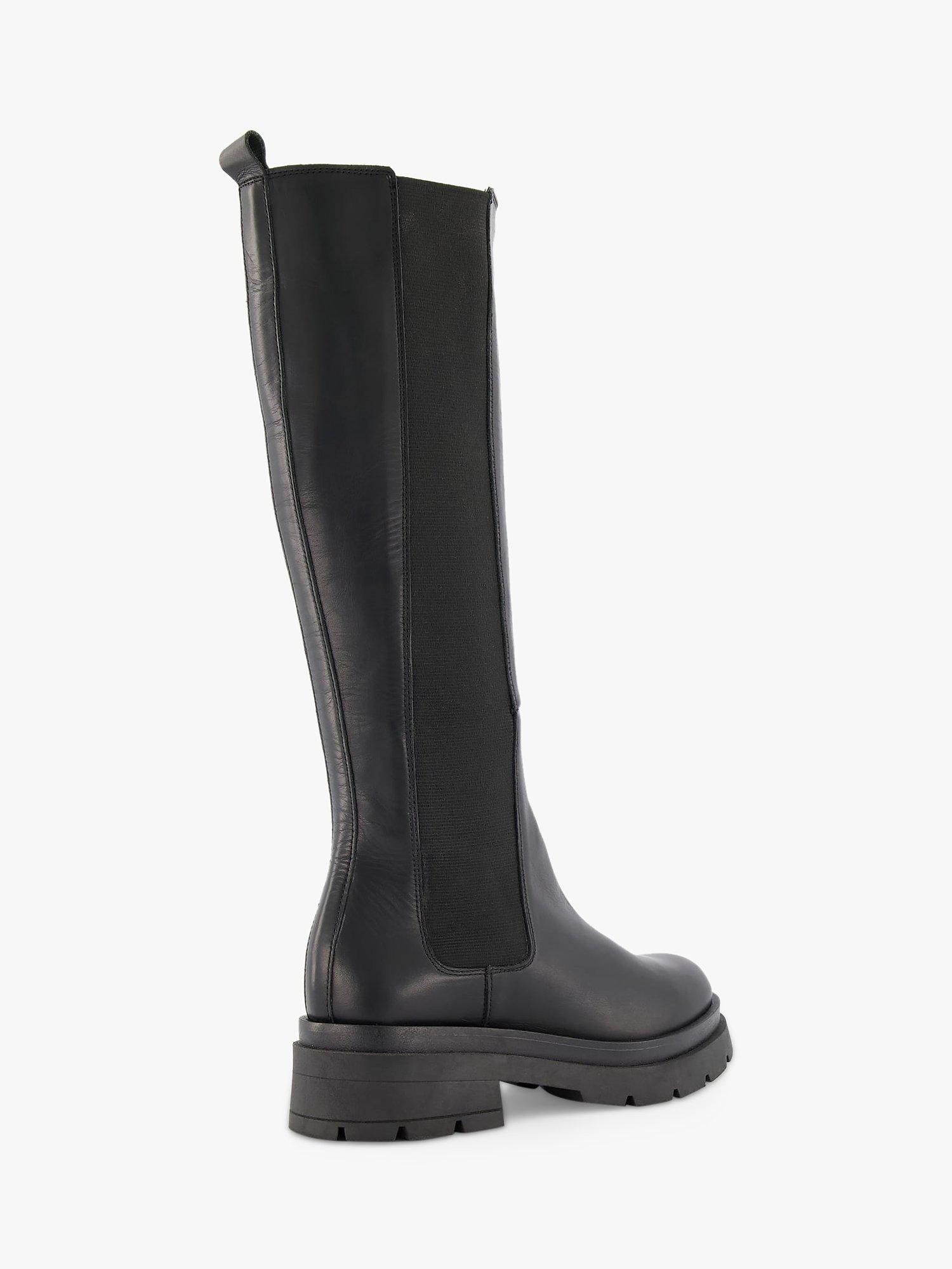Dune Tempas Leather Chunky Knee Boots Black