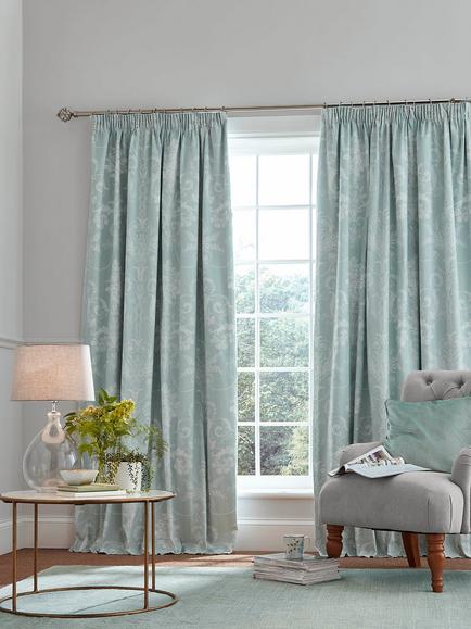 Laura Ashley Josette Pair Blackout Lined Pencil Pleat Curtains, Duck Egg