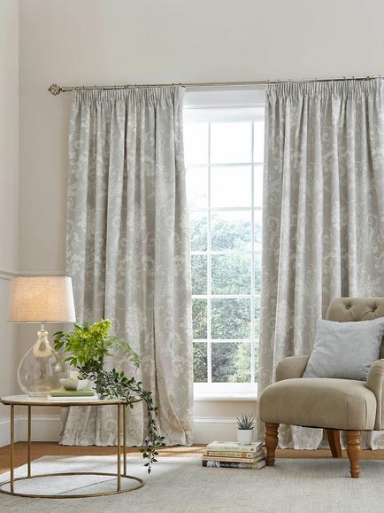 Laura Ashley Josette Pair Blackout Lined Pencil Pleat Curtains, Dove Grey