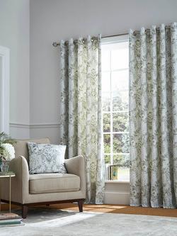 Laura Ashley Parterre Pair Lined Eyelet Curtains, Sage