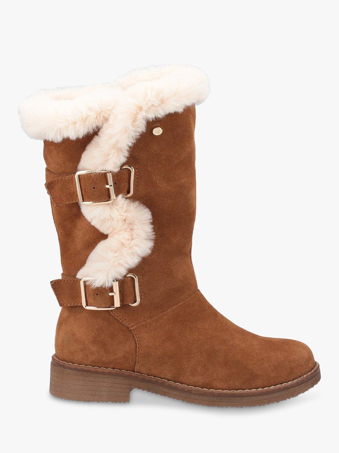 Hush Puppies Megan Suede Faux Fur Buckle Detail Calf Boots, Tan