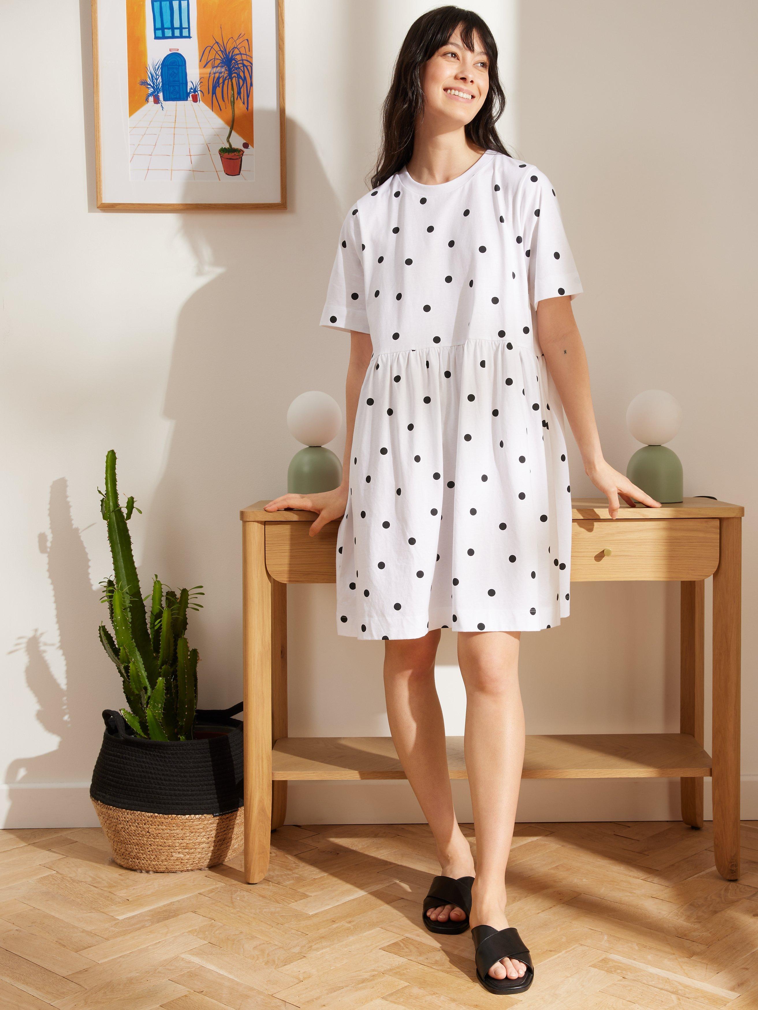 John Lewis ANYDAY Polka Dot Swing Dress, White/Black