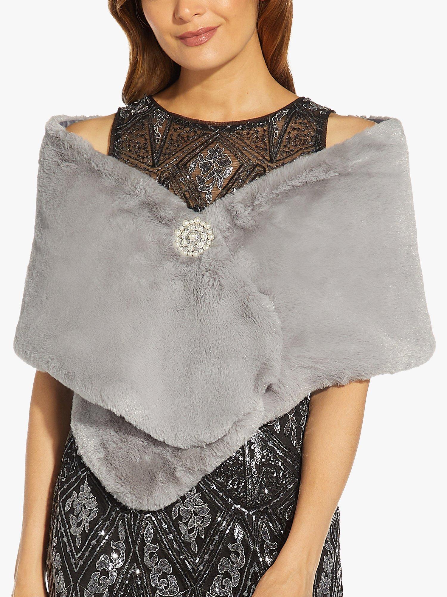 Product image 1 of 6, which shows Adrianna Papell Faux Fur Stole, Silver Grey, One Size