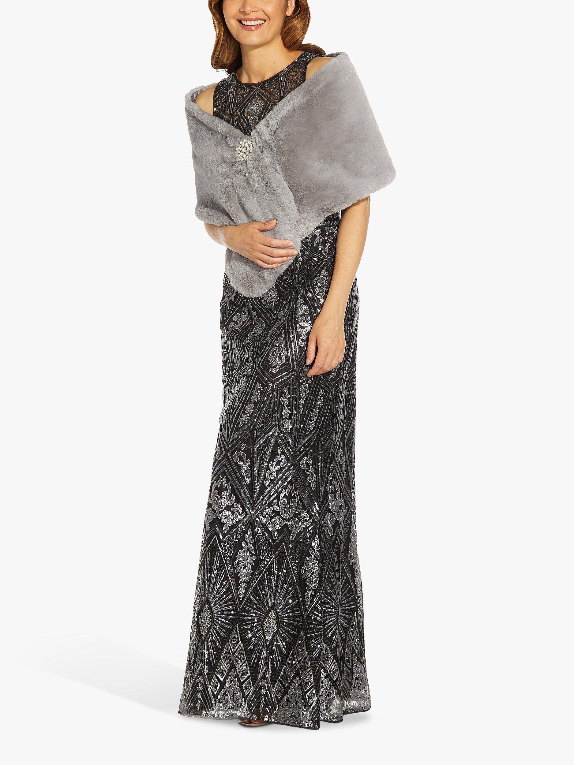 Product image 2 of 6, which shows Adrianna Papell Faux Fur Stole, Silver Grey, One Size