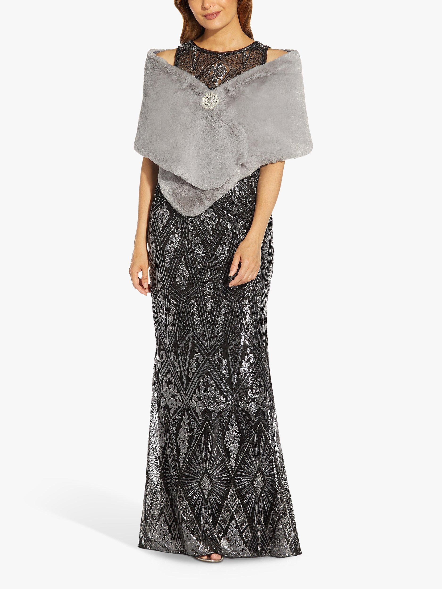 Product image 4 of 6, which shows Adrianna Papell Faux Fur Stole, Silver Grey, One Size